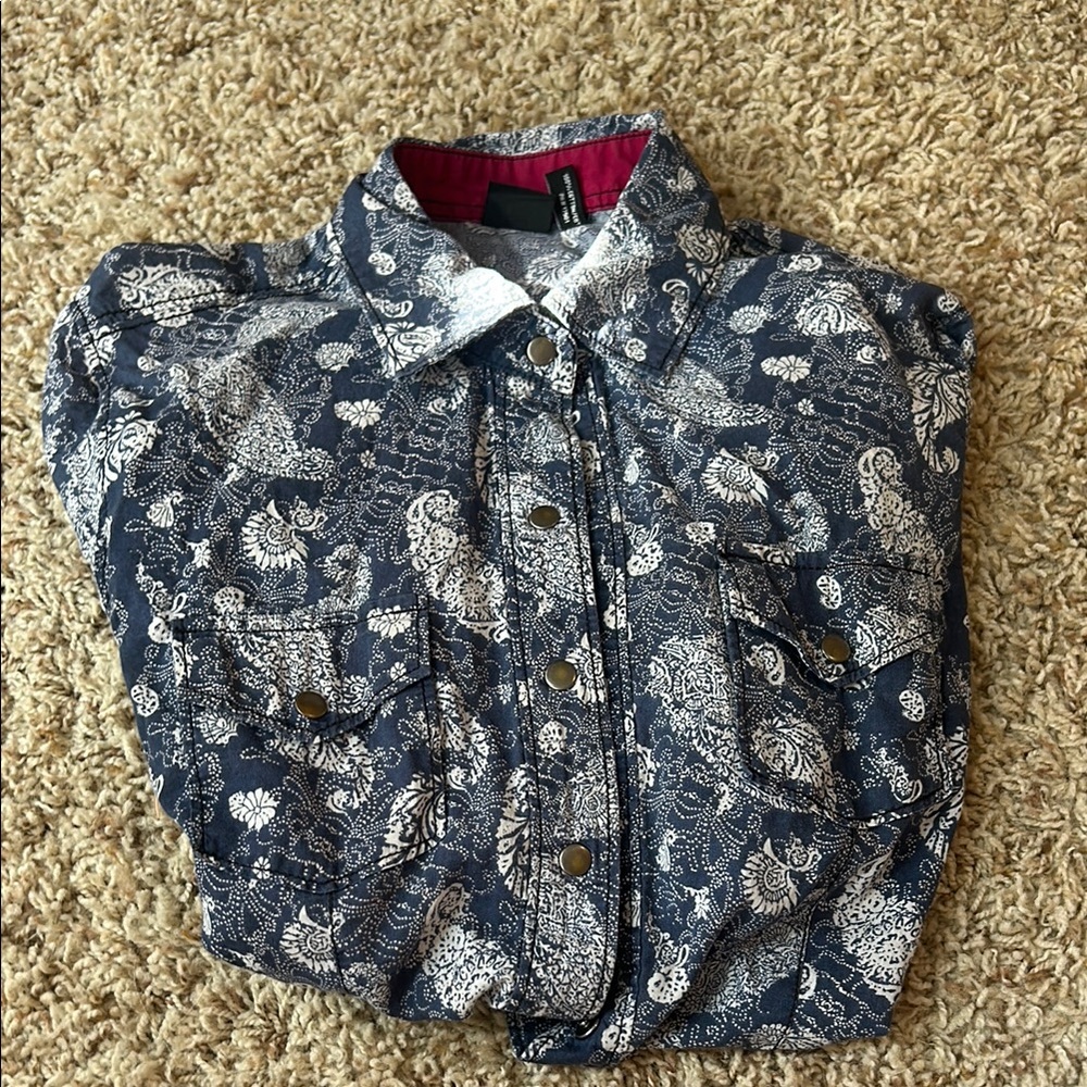 Cruel Girl Blue and White Button Down Shirt